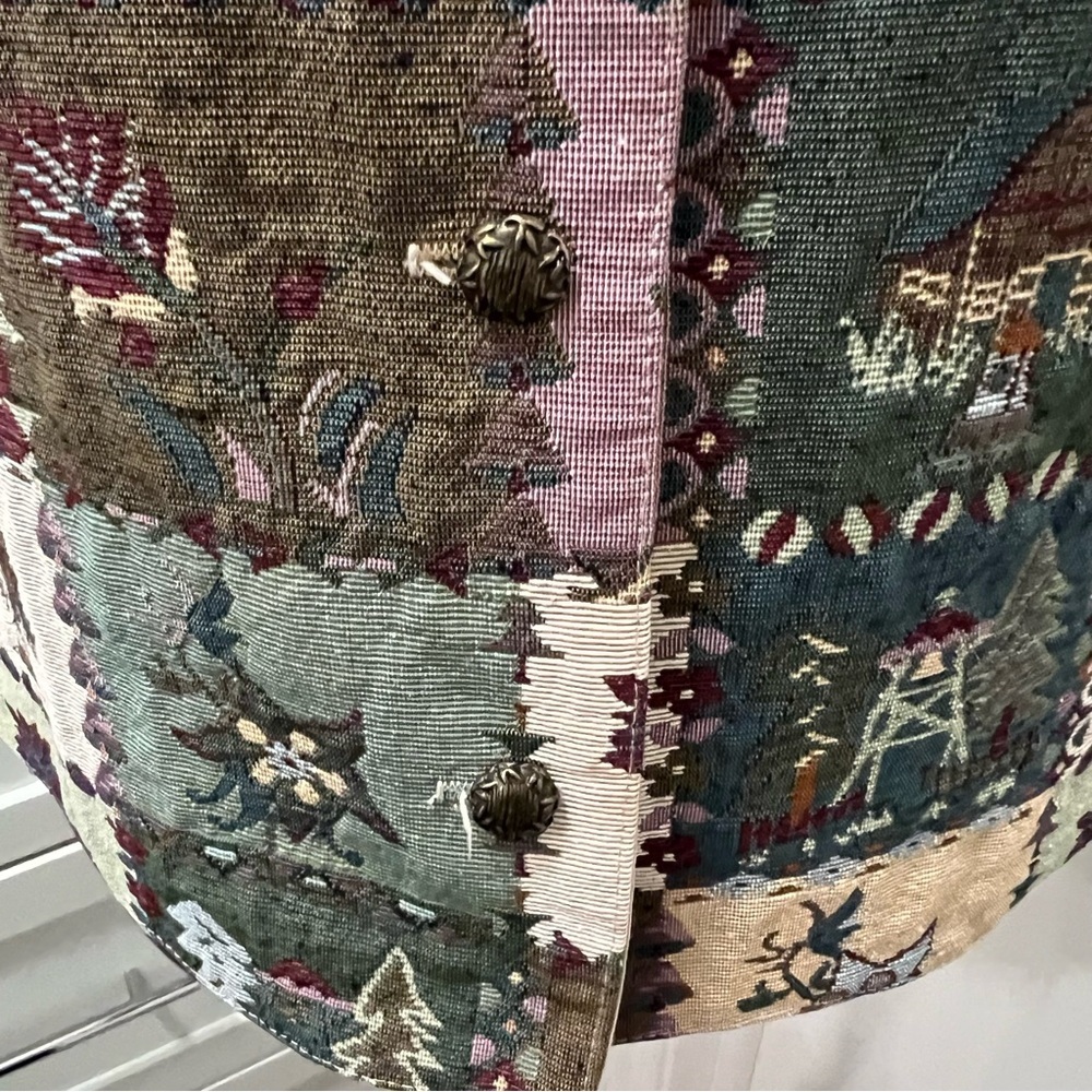 LANA LEE Tapestry Patchwork Lined Vest with Christmas Patterns Brass Buttons - Picture 3 of 13